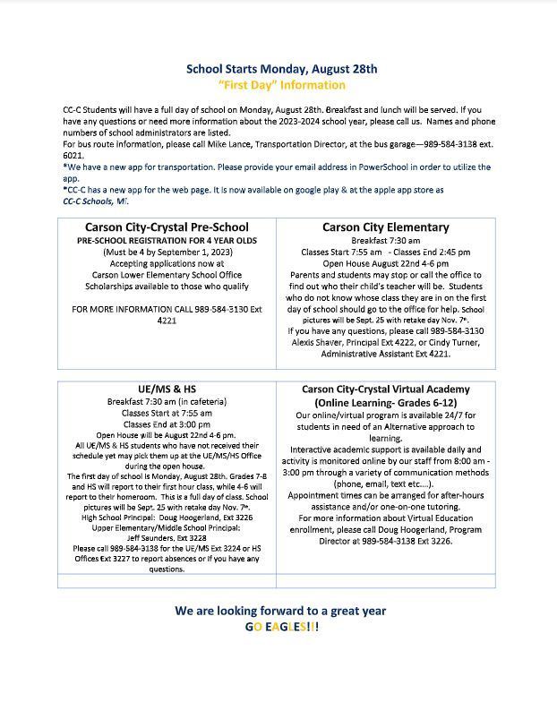 Back to School Flyer 2023-2024